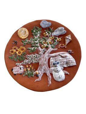 Handmade Decorative Wall Plate All Four Seasons Design & Glossy Finish 10"